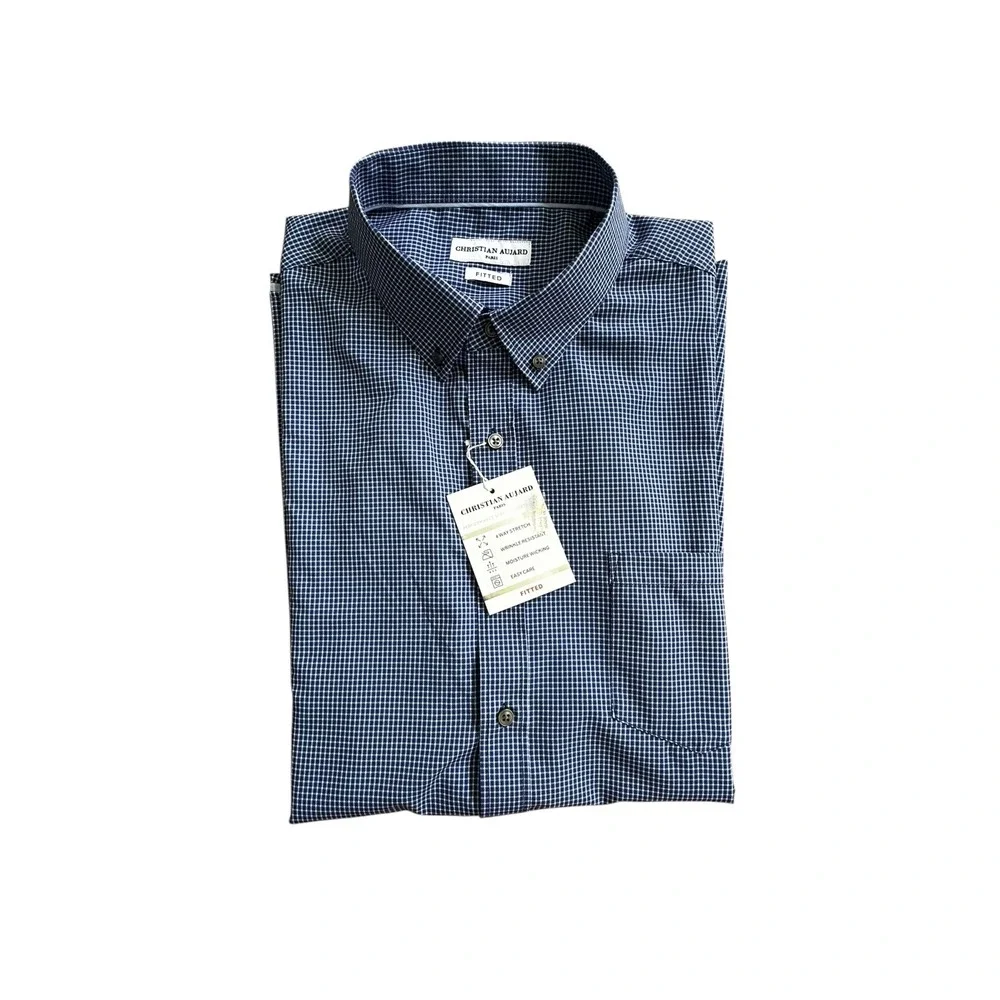 Christian Aujard Fitted Shirt 4-Way Stretch Wrinkle‎ Resistant Blue Size XL - Picture 6 of 15